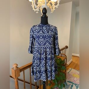 Blue Floral Boho Mini Dress